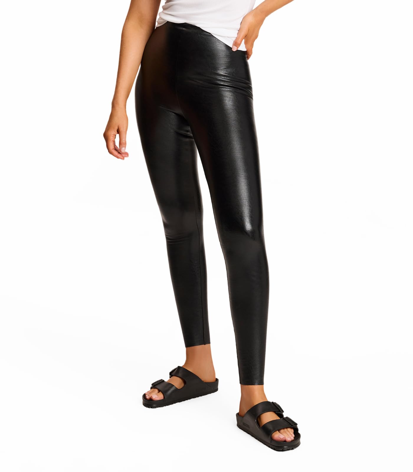 Faux Leather Leggings | Sculpting Yet Soft & Flexible | Raw-Cut Finish | Machine Washable, Retains Shape & Color