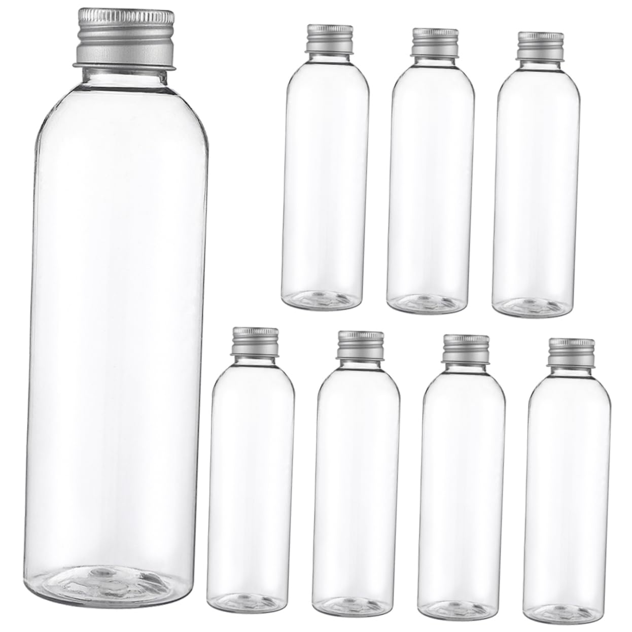 OKUMEYR 8-pack Aluminum Lid Water Bottles Reusable Juice Shot Bottles Caps Leakproof Plastic Drink Bottles