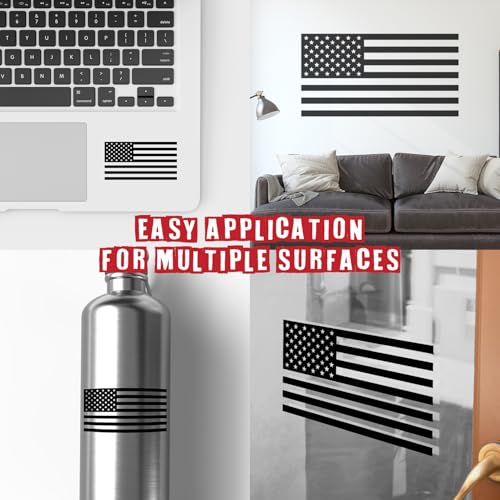 Image of Die Cut Subdued Matte Black American Flag Sticker 3 inch X 5 inch Tactical Military Flag USA Decal - Set of 2 Waterproof Vinyl Car Window & Bumper Vinyl Decal for Truck, RV, Laptop, Hard Hat & Helmet