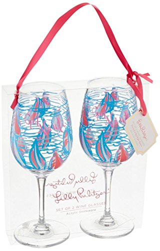 Lilly Pulitzer Acrylic Wine Glass Set, Red Right Return, Blue