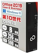 【整備済み品】 第10世代 Core i3 10105 / メモリ 8GB / SSD 256GB + HDD 500GB / MS Office 2019 / Windows 11 / オフィス/中古 デスク パソコン PC デスクトップ/Fujitsu 富士通 ESPRIMO D7011