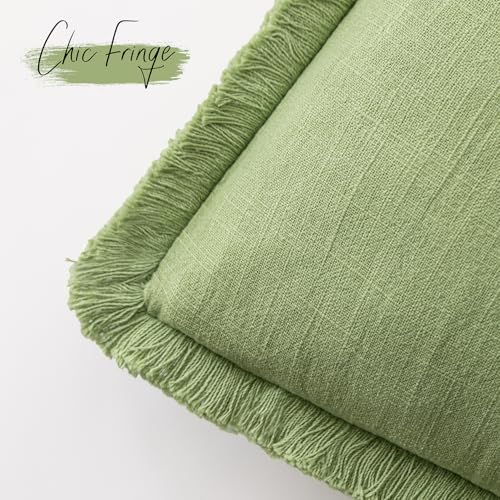 Image of Foindtower Set of 2 Decorative Linen Fringe Lumbar Throw Pillow Covers Boho Farmhouse Cushion Cover with Tassels Soft Accent Pillowcase for Couch Sofa Bed Living Room Home Decor,12x20 Inch,Lime Green