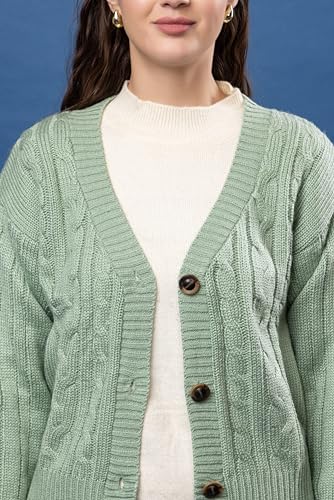 Image of Women Woolen V Neck Casual Wear Stylish 3 Button Cardigan Sweaters for Winter Season