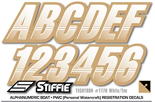 Image of STIFFIE Techtron White /Tan 3 inch Boat & PWC Registration Decals • Numbers Letters Stickers