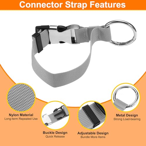 Image of HARFINGTON Luggage Straps Jacket Clips Strap Nylon Adjustable Suitcase Belt Baggage Backpack Connector Travel Accessories with Metal Buckle for Extra Bags Travel Attachment, Gray