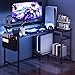 DUMOS Gaming Desk, Computer Desk with USB Charging Ports, Power Outlets, Type-C and LED Lights, Reversible L Shaped Desk with Storage Shelves & Monitor Stand for Office, Gaming Room Black 40IN