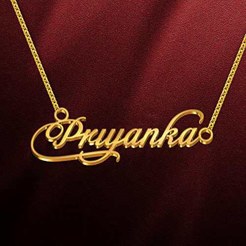 Image of Priyanka Cursive Gold & Silver Name Pendant Necklace, Best Jewelry Gift for Girls.