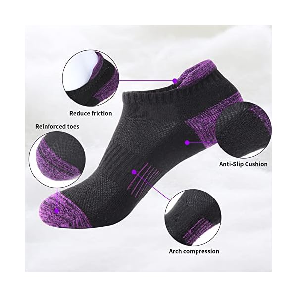 BUDERMMY Sneaker Socken Damen 6 Paar Füßlinge Baumwolle Sportsocken Atmungsaktives Kurz Socken Damen Gepolsterte Laufsocken – Bild 3