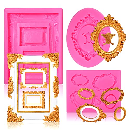Image of Sakolla Photo Frame Silicone Mold - 3 Pack Picture Fondant Candy Chocolate Molds Cake Decorating, Sugar, Gum Paste, Chocolate, Cookies, Resin, Polymer Clay - Pink