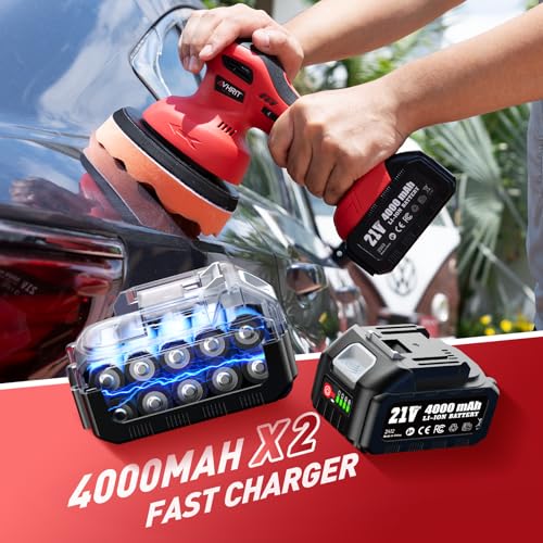 6 Inch Cordless Car Buffer Polisher: 2x4000mAh Batteries Car Buffer, Car Waxer Kit with 8 mm Orbit Block & 6 Speed Control (2500-6000 RPM) - for Car/Boat Detailing, Scratch Removal and Waxing
