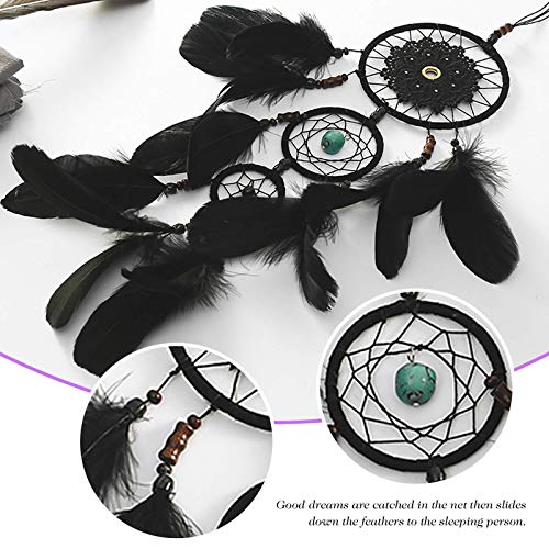 Pretty Jolly Black Gothic Dream Catcher Wall Decor Handmade Woven Feather Macrame Dream Catchers Wall Hanging for Bedroom,Living Room,Wedding Party,Home Decor-Black 3 Rings 22.4" - Image 6