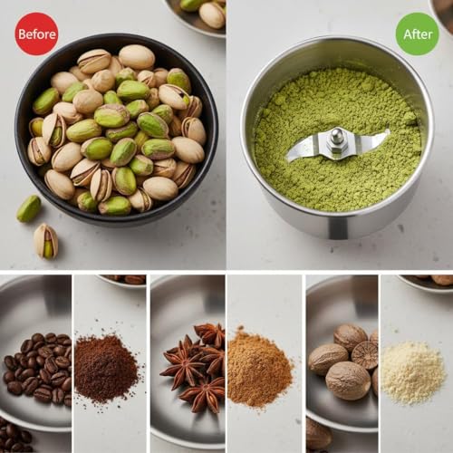 Image of Stainless Steel Portable Mini Electric Coffee & Spice Grinder | Masala & Dry Fruit Grinder | High Speed Multipurpose Powder Machine for Kitchen