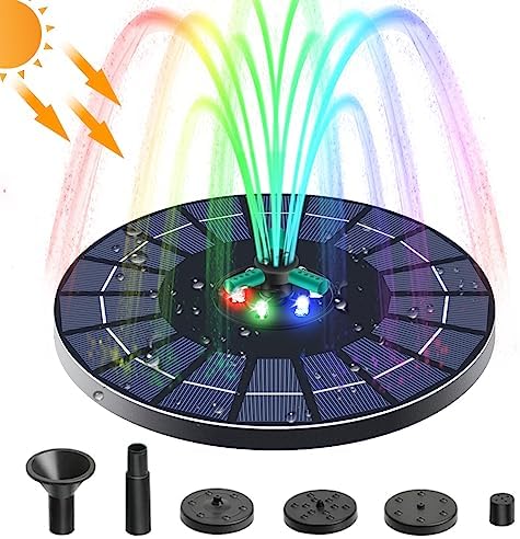 UYANGG 4W Solar Fountain Pump Bird Bath Fountains Pump 360 Degrees Rotatable Nozzle with Color Led Lights 6 Nozzles for Garden Small Pond Outdoor Swimming Pool Fish Tank(Black)