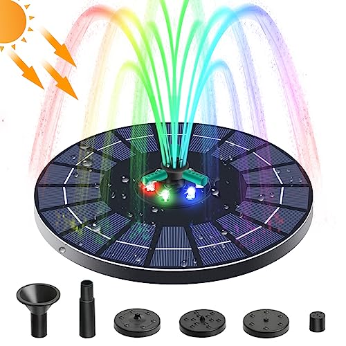 Uyangg 4W Solar Fountain Pump Bird Bath Fountains Pump 360 Degrees Rotatable Nozzle With Color Led Lights 6 Nozzles For Garden Small Pond Outdoor Swimming Pool Fish Tank(Black) #TOP21