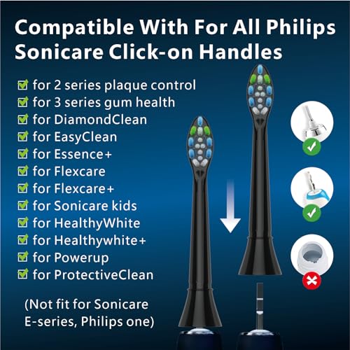 QLEBAO Ersatzbürsten Kompatibel mit Philips Sonicare Elektrische Zahnbürste Aufsteckbürsten, 16er Schwarz Sensitive Bürstenkopf, Modell: 903 Schallzahnbürstenköpfe, Soft Bürsten – Bild 3
