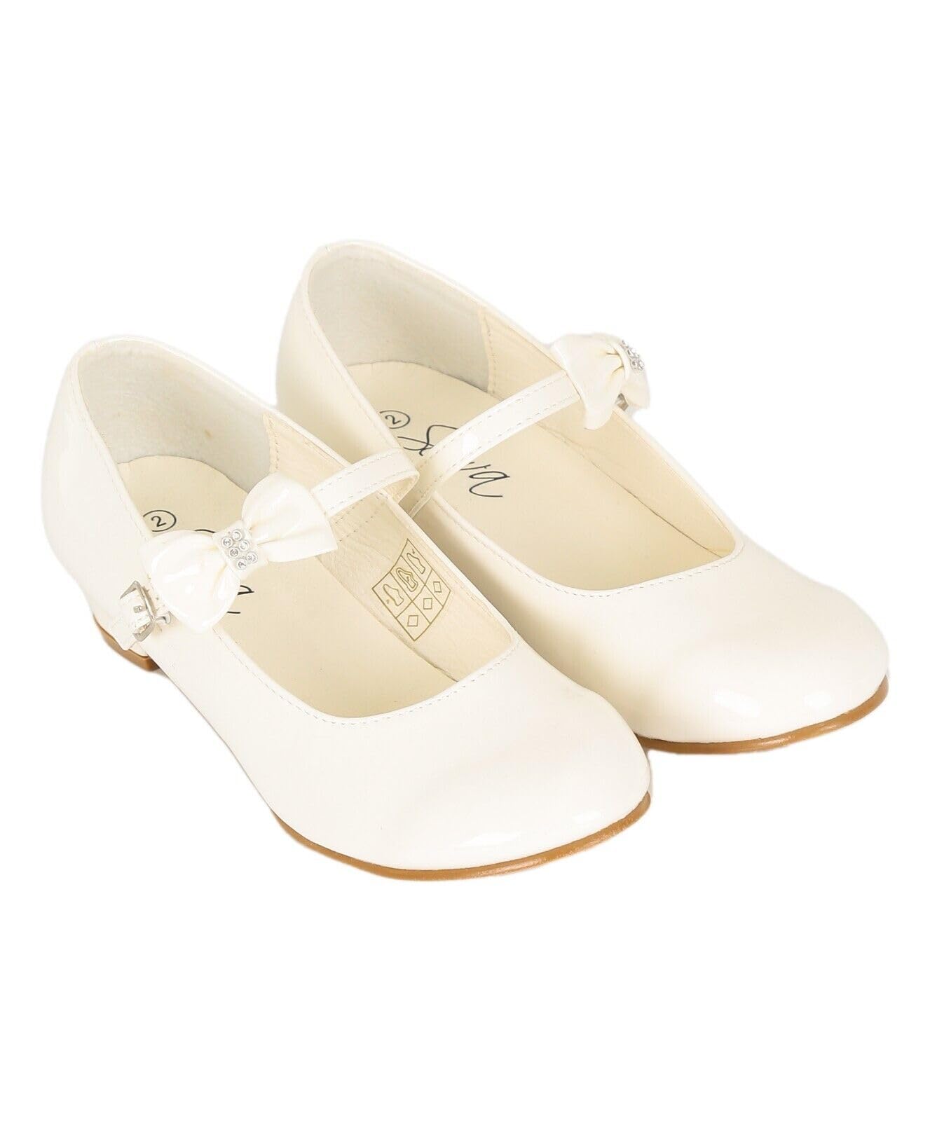 SIRRI Zapatos de Vestir Mercedita Niña Tacón Alto Charol con Tira al Tobillo y Lazo - Ideales para Bodas, Comuniones, Eventos de Confirmación