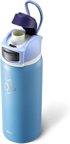 Miniatura 10 de BUZIO Botella de agua aislada de 32 onzas - Acero inoxidable con tapa para beber, tapa con cierre a prueba de fugas, asa para llevar, boca ancha,