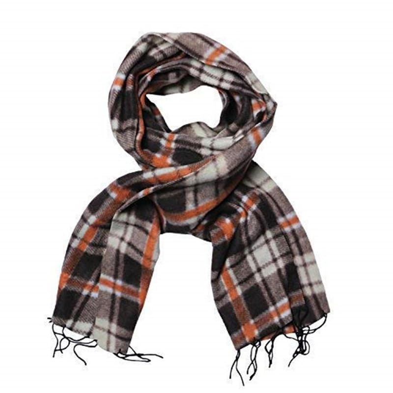 w+ Men's and Women's Dark Brown Check Fleece Muffler Cum Scarf (Dark Brown Small Check, Free Size)-picture-35