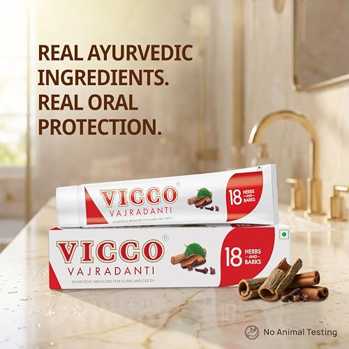 Image of Vicco Vajradanti Paste I Ayurvedic Toothpaste with 18 Herbs & Barks I Strengthens Teeth & Gums I Fights Plaque, Tartar & Sensitivity I Vegan & Cruelty-Free Oral Care | 200gm | Pack of 1