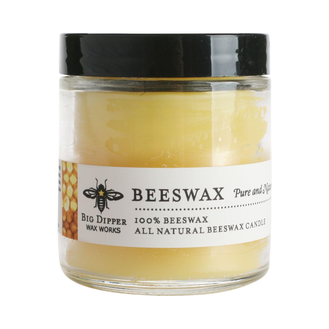 Big Dipper Wax Works Beeswax Glass Candle, Unscented 3.2 oz Apothecary Jar with Lid, 100% Pure Beeswax, Clean Cotton Wick, Reusable Glass, 20-Hour Burn, 2" x 2.5"