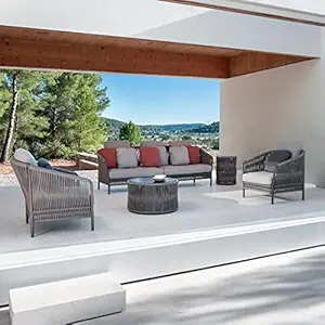 DEVOKO Outdoor 5 Seater Rope Patio Furniture Sofa Set with Center Table and Side Table for Balcony, Terrace, Garden, and Backyard, Poolside All-Weather Rope Conversation Set (Grey)