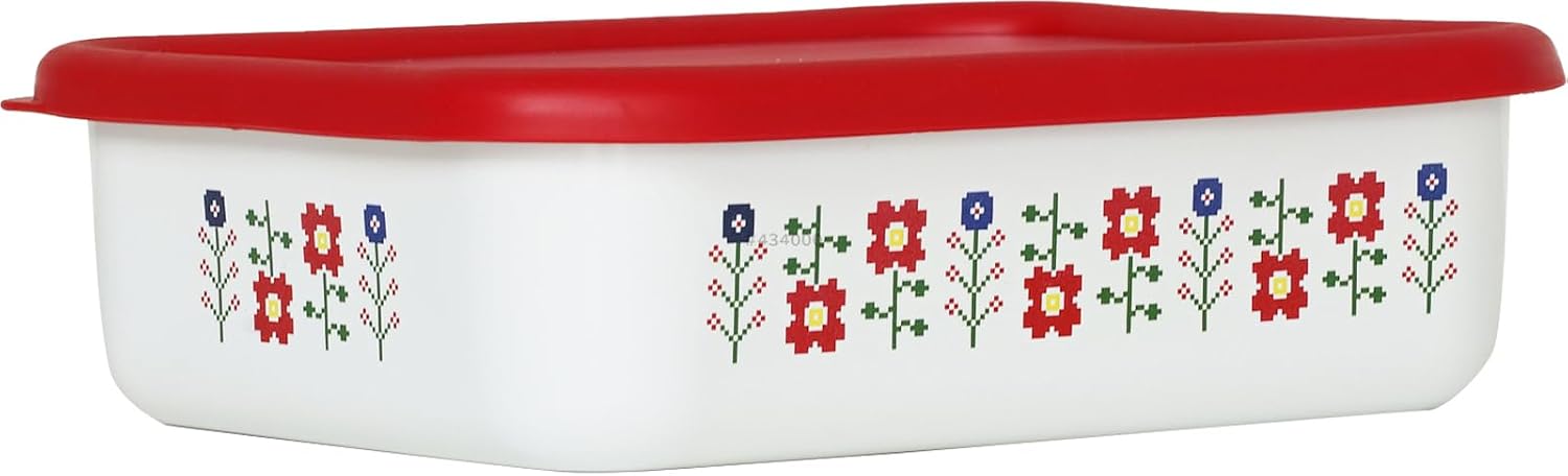 Fuji Hollow Mesa Shallow Shape Square Container, S, Red