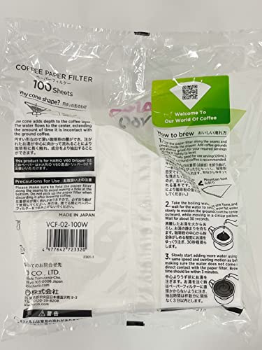 10Set X Hario 02 100-Count Coffee White Paper Filters, 10 Pack Value Set (Total of 1000 Sheets)