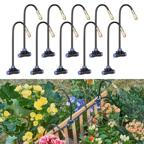 HOMENOTE 10 Pack Misting Brass Nozzles, 360 Degree Adjustable, 8 Inch Mister Nozzle for Outdoor Cooling System, Lawn Irrigation, Garden Watering, Pet Cooling