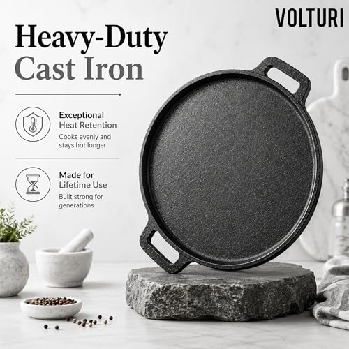 Image of VOLTURI Cast Iron Tawa for Roti and Dosa (30 CM), Dosa Tawa Naturally Non Stick Dosa Pan, Pre-Seasoned Tawa, Induction Friendly, Cast Iron, Cookware, No Chemical Coating 100% Pure & Toxin-Free