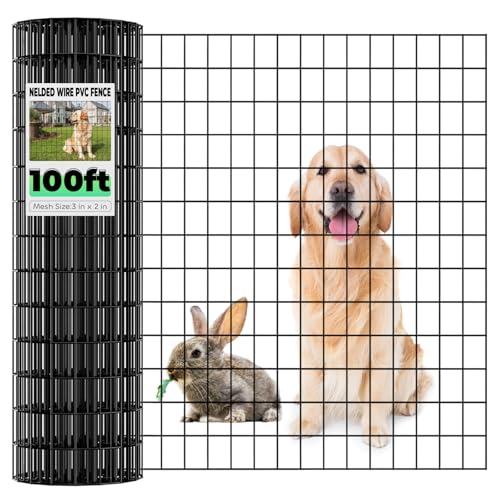Image of Welded Wire Fencing 36 Inch x 100 Foot, 2 Inch x 3 Inch 16GA Black Hardware Cloth PVC Coated Garden Border Fencing Roll Vinyl Coating Metal Wire Mesh for Yard Vegetable Goat Protection Poultry Netting