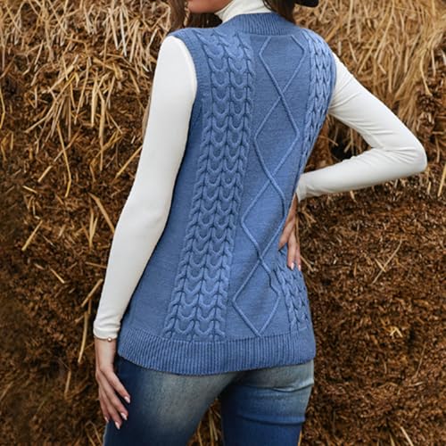 Image of Women's Sweater Vest,Long Cable Loose Knitted Sleeveless V Neck Casual Sweaters Tank Top S~XL