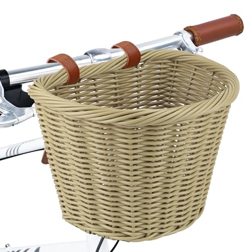MEGHNA Woven Bike Basket Elegant Semicircle Large Basket for Unisex Adult Bike Handlebar Bike Basket for Women Men Teen, for Cycling Cruiser Bike Mountain Bike Folding Bike, Home Decoration (Beige)