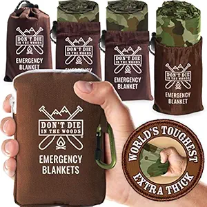 World's Toughest Emergency Blankets [4-Pack] Extra-Thick Thermal Mylar Foil Space Blanket | Waterproof Ultralight Outdoor Survival Gear For Hiking, Camping, Running, Emergency, First Aid Kits [Camo]