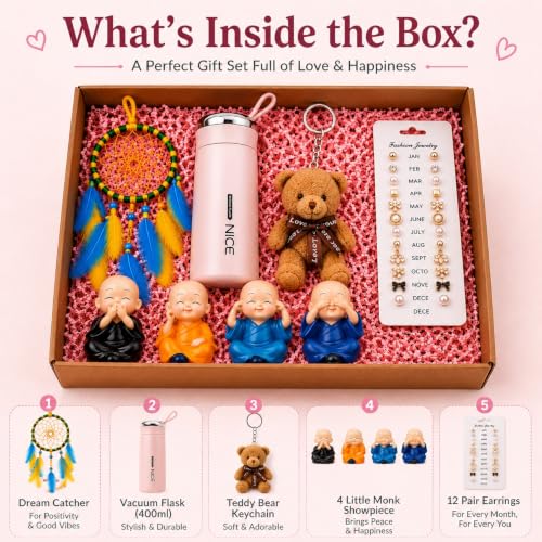 Image of Yadava Rakshabandhan Gift for Sister | Gift Hamper for Girl, Wife | Gifts for Girlfriend | Birthday | Anniversary | Rakhi Gifts for Sister | 12 pcs Earring Keychain 4 pcs Monk Dream Catcher