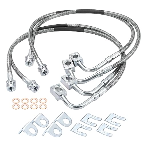 89716 Stainless Brake Lines - Front/Rear Stainless Brake Lines Kit Compatible with 2007-2018 4WD Jeep Wrangler JK Unlimited/2 Door 2007-2010 2WD Jeep Wrangler JK Unlimited (4pcs)