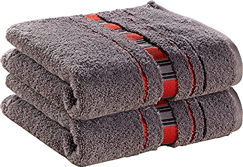 Erwin Müller Handtuch-Set 2er-Pack Achern grau/rot Größe 50x100 cm - #500g/m² - schnell trocknend, extra saugstark, beidseitige Schlaufen