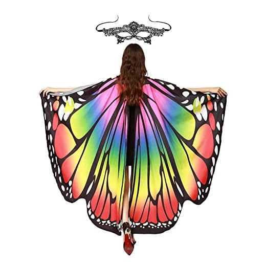 Fantasias de xale de borboleta, fantasia feminina de Halloween capa de poliéster macio com faixa de cabeça de antena, para festivais de festa Carnaval Jiao2