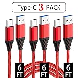 USB C Cable, OULUOQI USB Type C Cable 3 Pack (6ft) Nylon Braided USB C to USB A Fast Charger Cord for Samsung Galaxy S9 S8 Note 9 8, LG V30 G6 G5,Google Pixel,Nintendo Switch, MacBook (Red)