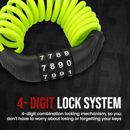 Image of Autofy 4 Digit Number Heavy Duty Wire Cable Lock Anti-Theft Cycle Locks for Bicycle for Multipurpose Use Luggage,Helmet Lock for Mens Bike Cycle Accessories (Neon Green)