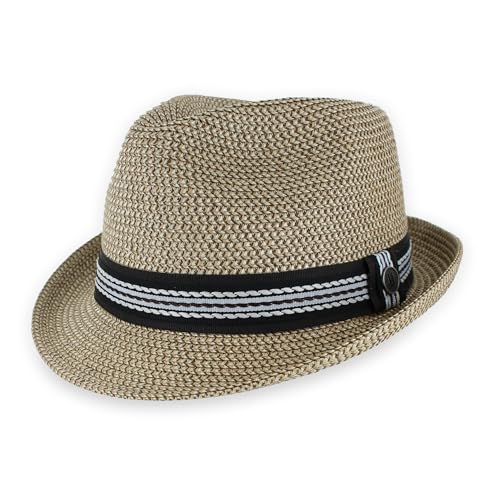 Image of Belfry Men /Women Summer Straw Pork Pie Trilby Fedora Hat in Blue, Tan, Black