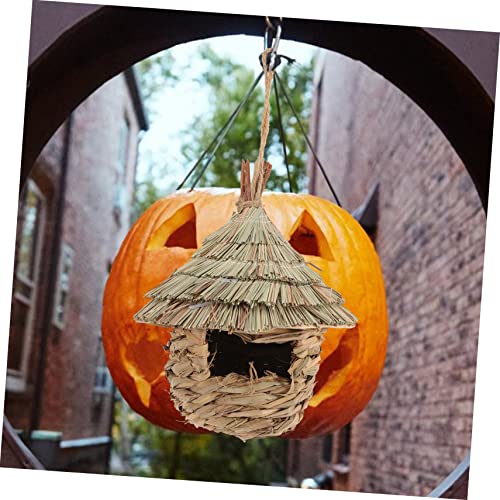Bcoath Outdoor Accessories Birdhouse Hand Decor Straw Bird Cage Pigeon Cage Decorative Bird Houses Lifelike Bird House Delicate Parrot House Crafted Parrot House Handmade Parrots Decorate #TOP3