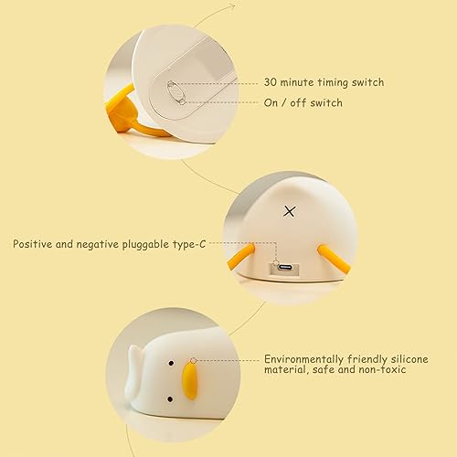 Miniatura 3 de Luz nocturna de pato plana LED para niños bonita luz de silicona de pato regulable lámpara de noche con temporizador luz nocturna de animales