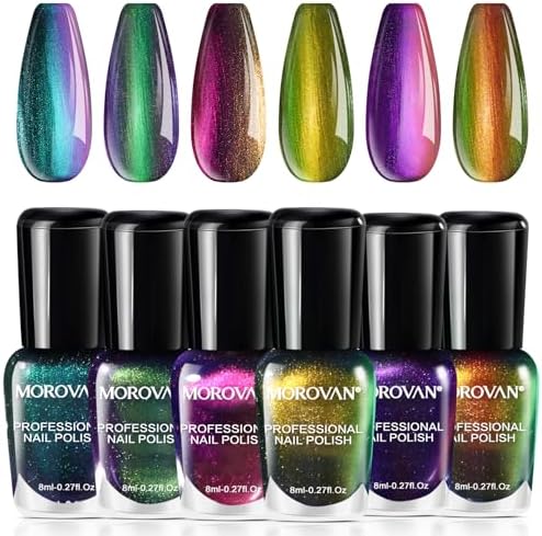 Morovan Fingernail Nail Polish Set: Holographic Metallic Ombre Lacquer Air Dry Nail Polish Regular Nail Pack 0.27oz Glitter Finger Nail Bulk Toenail Polish Kit Halloween Fall Gift for Women