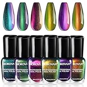 Chameleon Chrome Nail Polish Set: MOROVAN Quick Dry Nail Polish Set contains 6 holographic metallic colors with different color shimmers in different light. Air dry and no U V lamp needed, no worries about UV damage. The colors are inspired by curren...