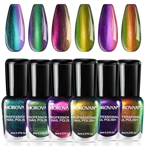 Morovan Fingernail Nail Polish Set: Holographic Metallic Lacquer Air Dry