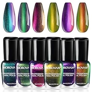 Morovan Fingernail Nail Polish Set: Holographic Metallic Ombre Lacquer Air Dry Nail Polish Regular Nail Pack 0.27oz Glitter Finger Nail Bulk Toenail Polish Kit Halloween Fall Gift for Women