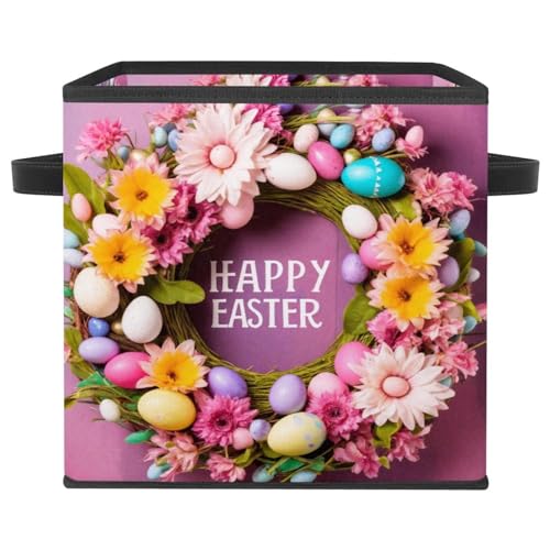 Cesta de almacenamiento para estantes con diseño de corona rosa de Pascua 2