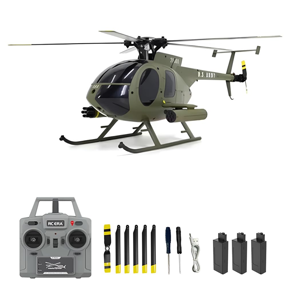 GoolRC C189 RC Helicopter, 4CH Remote Control Helicopter, 1:28 Scale 2.4GHz MD500 RC Aircraft with 6-Axis Gyro, Brushless Motor, One Key Take Off/Landing, 3 Batteries for Adults(Green)