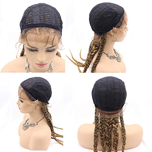 sylvia 24’ Blonde Braiding Wig With Baby Hair Big Braiding Synthetic Lace Front Wigs with Five Braids Fiber Hair for Women (Golden 5)