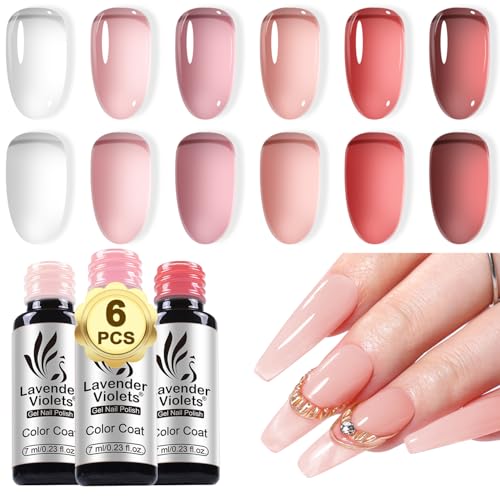 Esmaltes de uñas gel Jelly Nude Pink set 6 colores miniatura 1